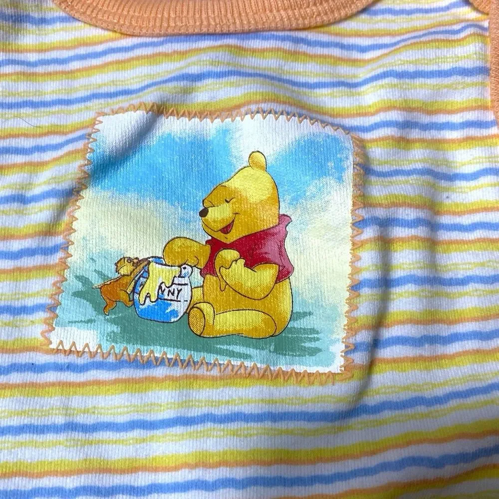 Vintage Disney Baby Winnie The Pooh Sleeveless Y2K Striped Bodysuit 0-3M Sleeper